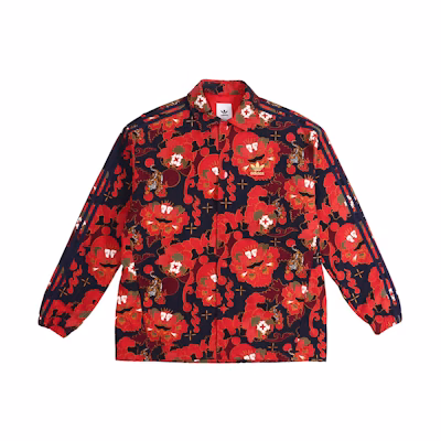 Adidas Originals Floral Gold Logo Coach Jacket Red GC8697