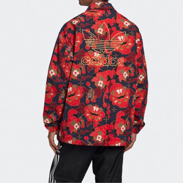 Adidas Originals Floral Gold Logo Coach Jacket Red GC8697 圖 5