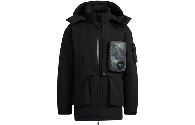 adidas Originals Full-Zip Hooded Down Parka Winter Jacket Black H58058