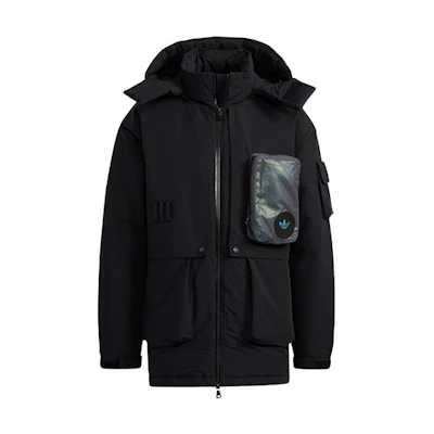 adidas Originals Full-Zip Hooded Down Parka Winter Jacket Black H58058