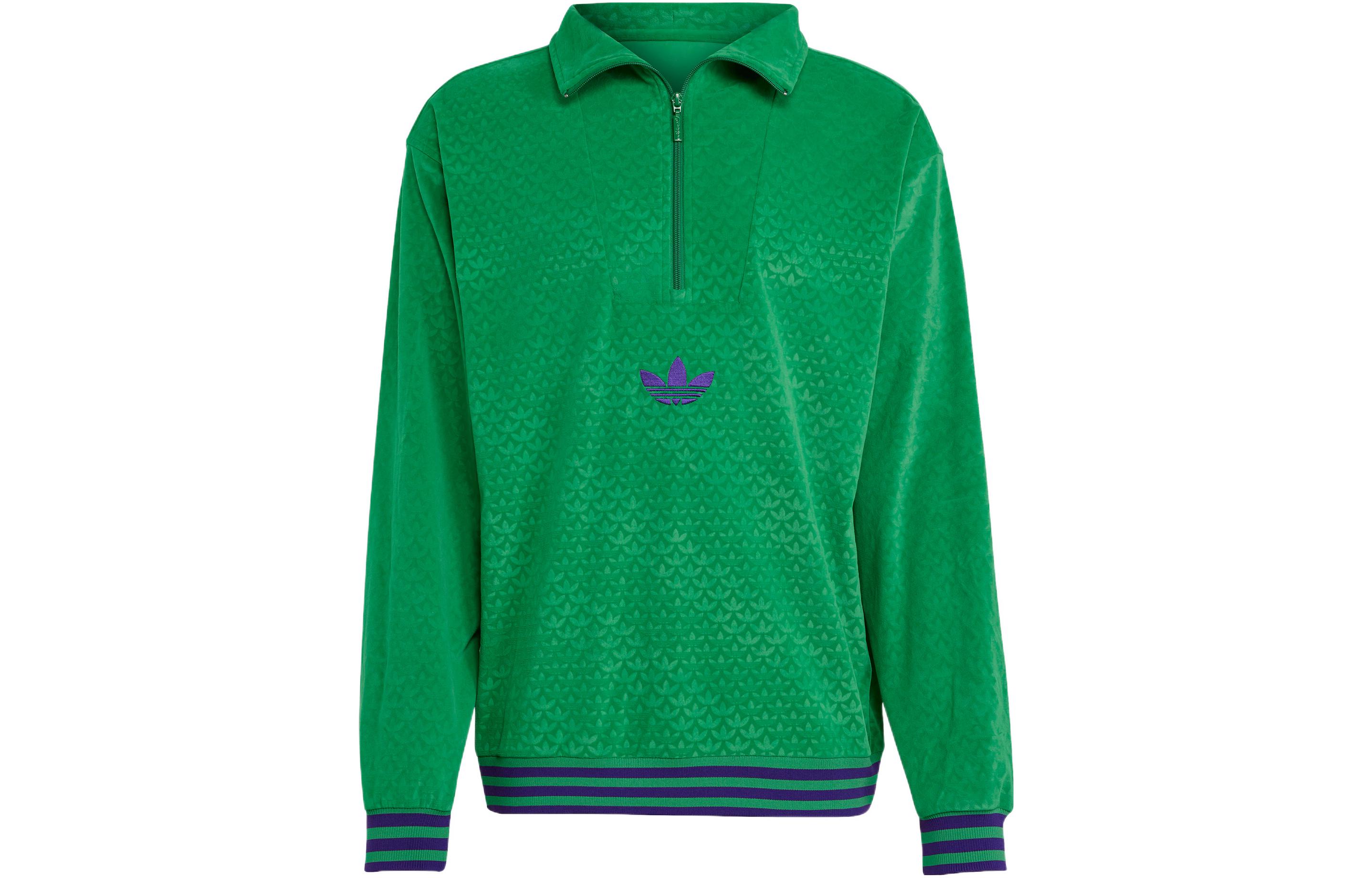 adidas Originals Funnel Velour Half-Zip Pullover Sweatshirt Green - IB3420