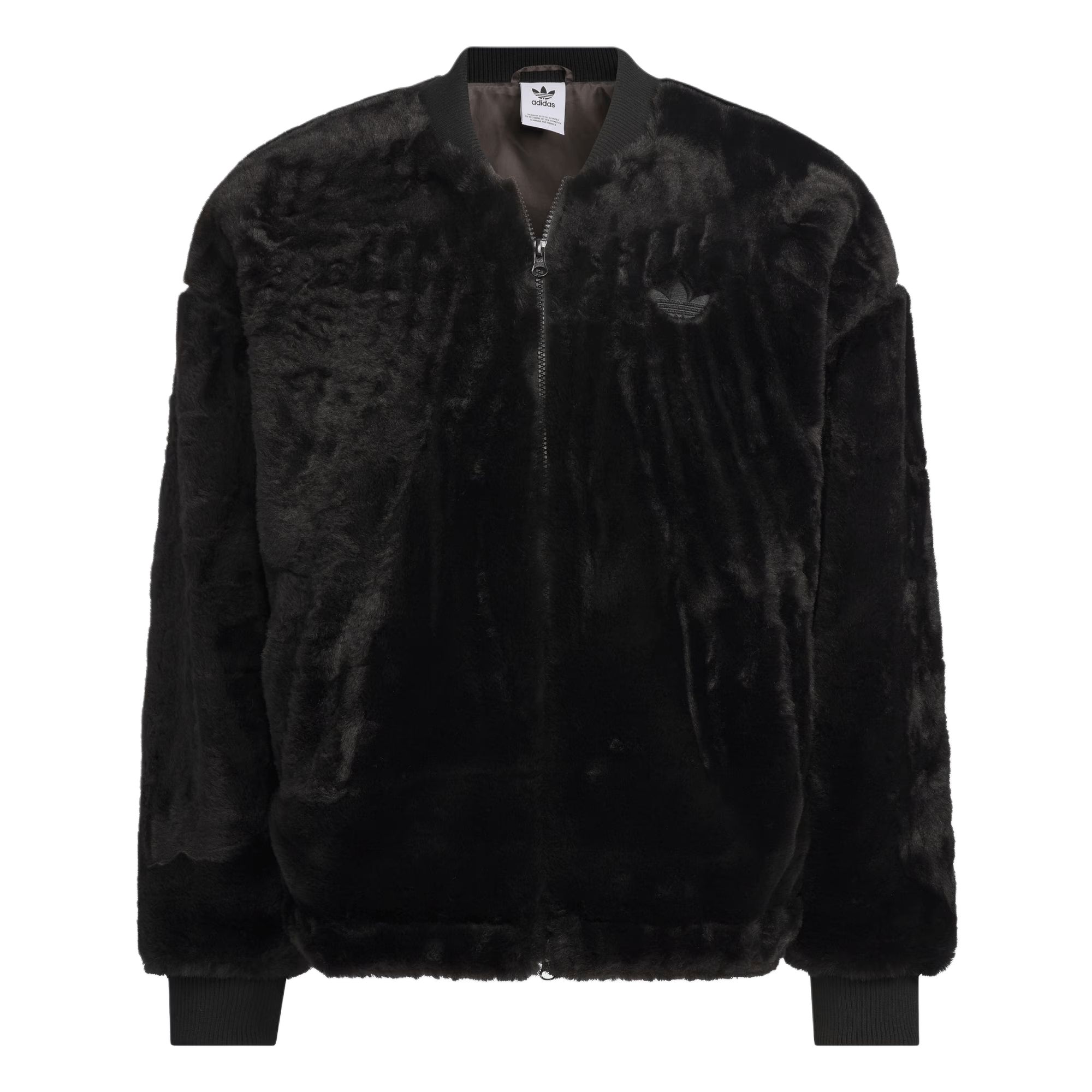 adidas Originals Fur Jacket Black Retro Faux Fur Zip-Up Unisex Sportswear JD3776