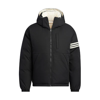 adidas Originals FW22 600-Fill Striped Logo Hooded Puffer Jacket Black Unisex HS7283