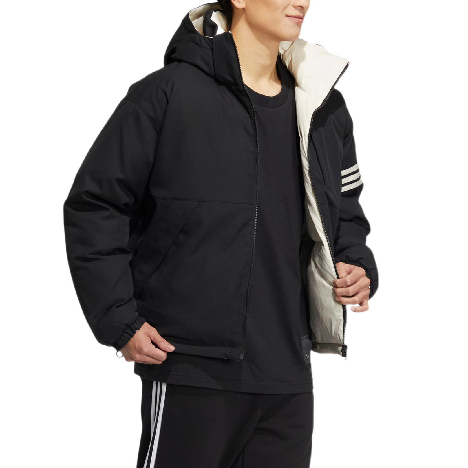 Details for 阿迪达斯Originals FW22 600填充条纹标志连帽羽绒夹克黑色男女款 HS7283