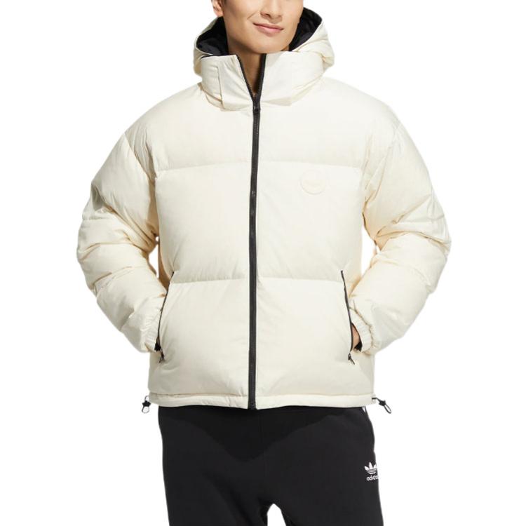 Sizing 阿迪达斯Originals FW22 600填充条纹标志连帽羽绒夹克黑色男女款 HS7283