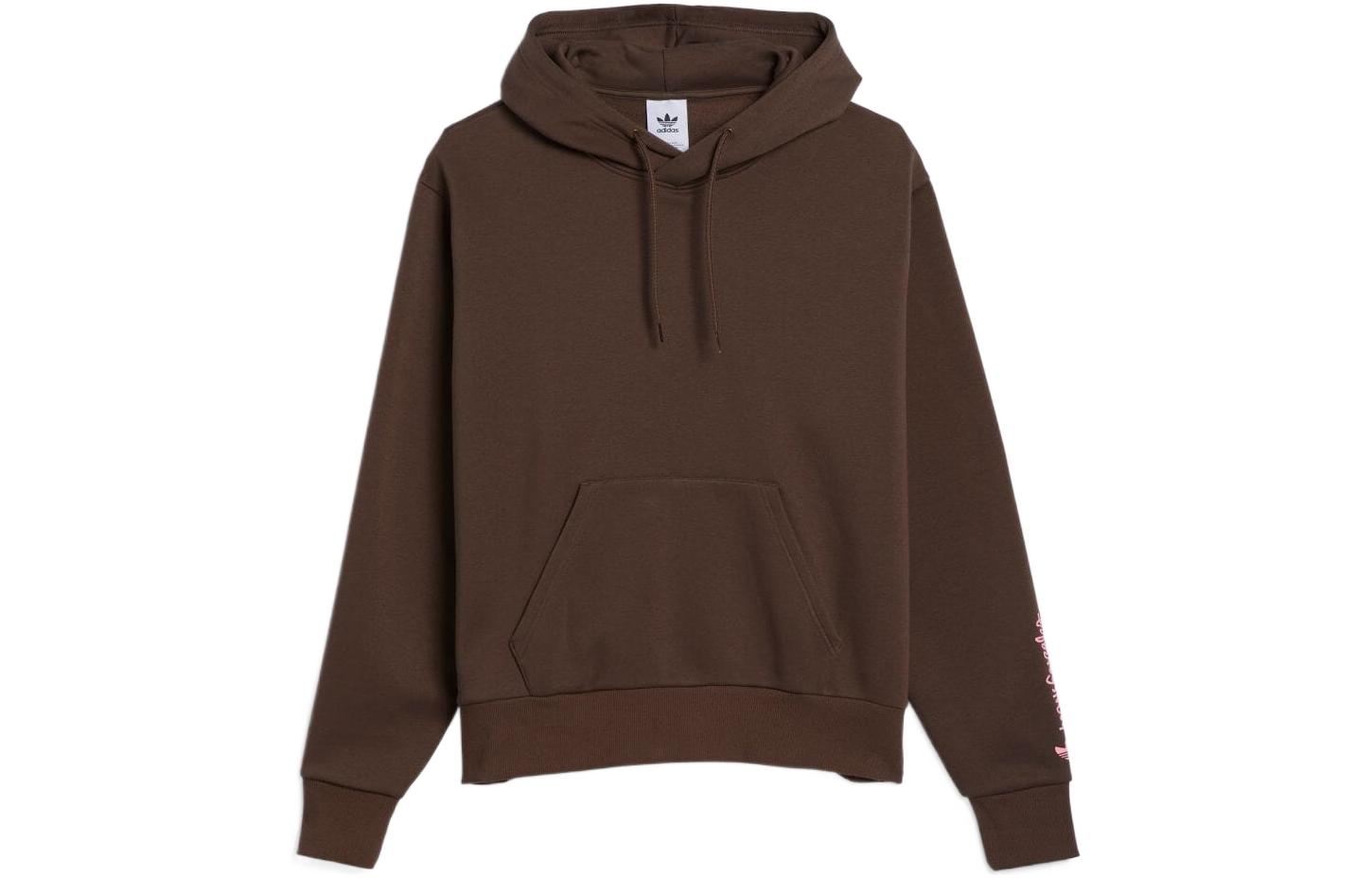 adidas Originals FW22 Brown Letter Logo Print Long Sleeve Hoodie Men HM6863
