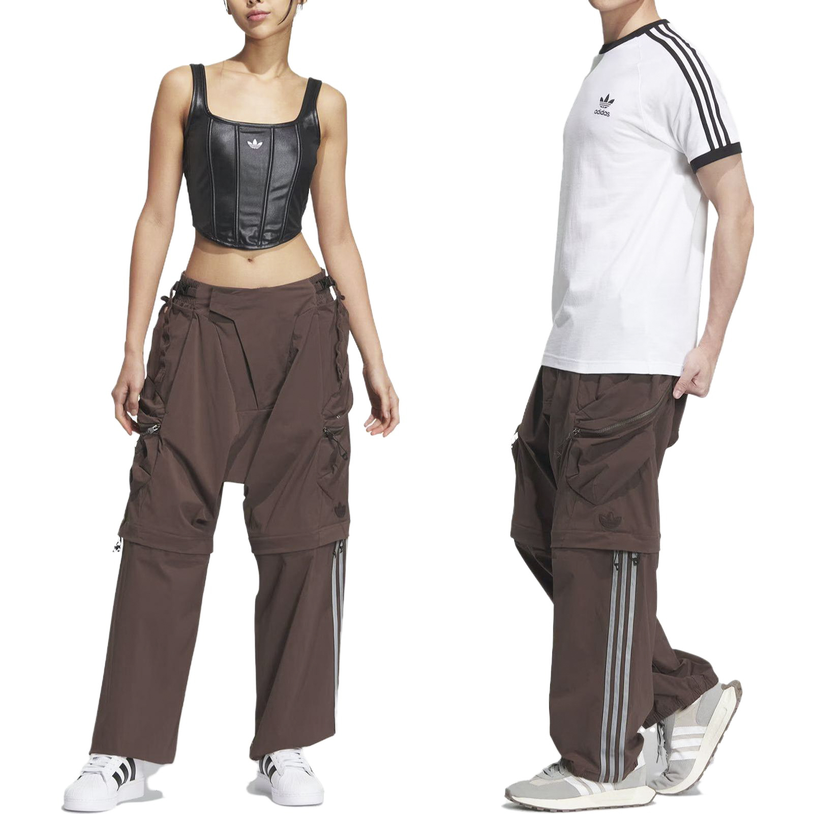Details for adidas Originals FW23 3-Stripes Multi-Functional Retro Workwear Pants Brown Unisex IX7083