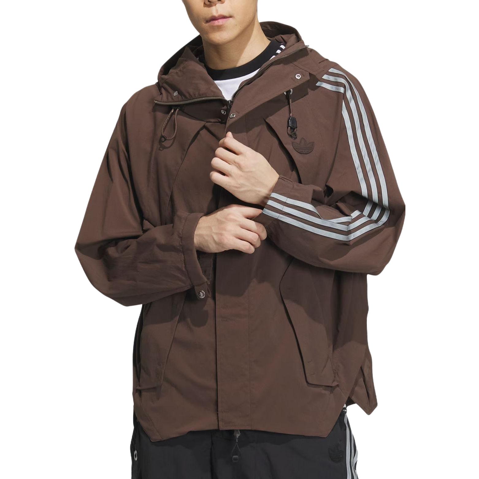 adidas Originals FW23 Triple Stripe Utility Hoodie Jacket Unisex Brown. IX7080 圖 6
