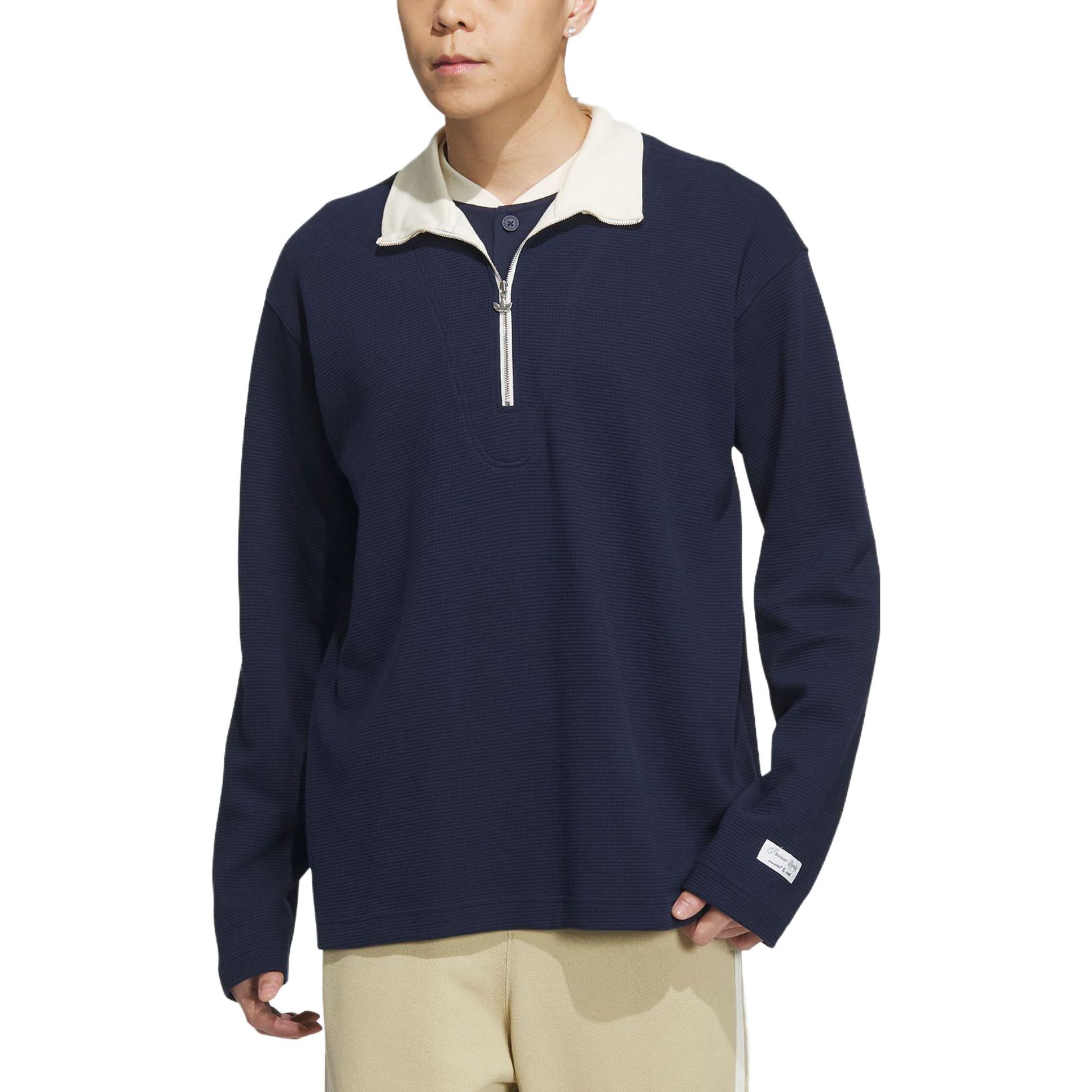 Shop 阿迪达斯Originals FW23 x Notitle Academy拼色拉链海军蓝男女同款Polo衫. IN2601