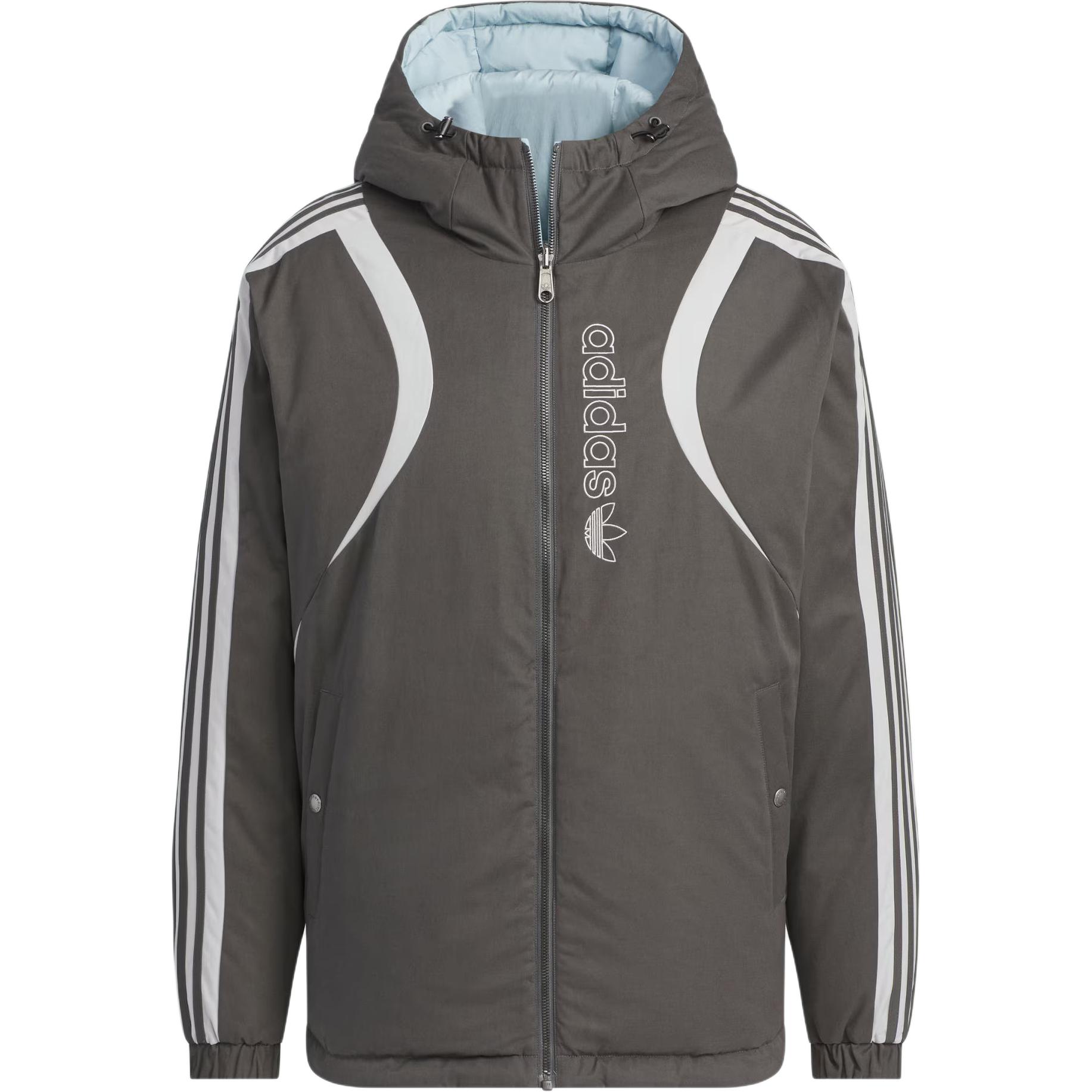 adidas Originals FW24  Puffer Down Jacket Gray Hooded Winter Coat. JD3751