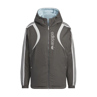adidas Originals FW24 Puffer Down Jacket Gray Hooded Winter Coat. JD3751