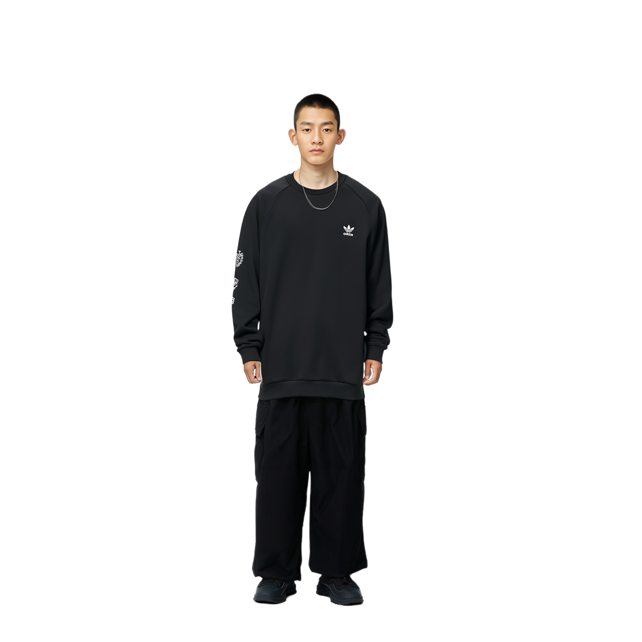 Sizing Adidas Originals 圖案圓領黑色長袖運動衫 DP8576