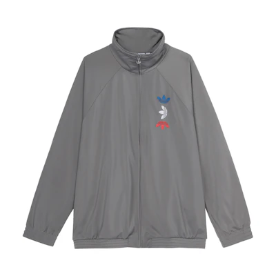 adidas Originals Gray Track Jacket with Metallic Tri-Color Trefoil Logo FS7322