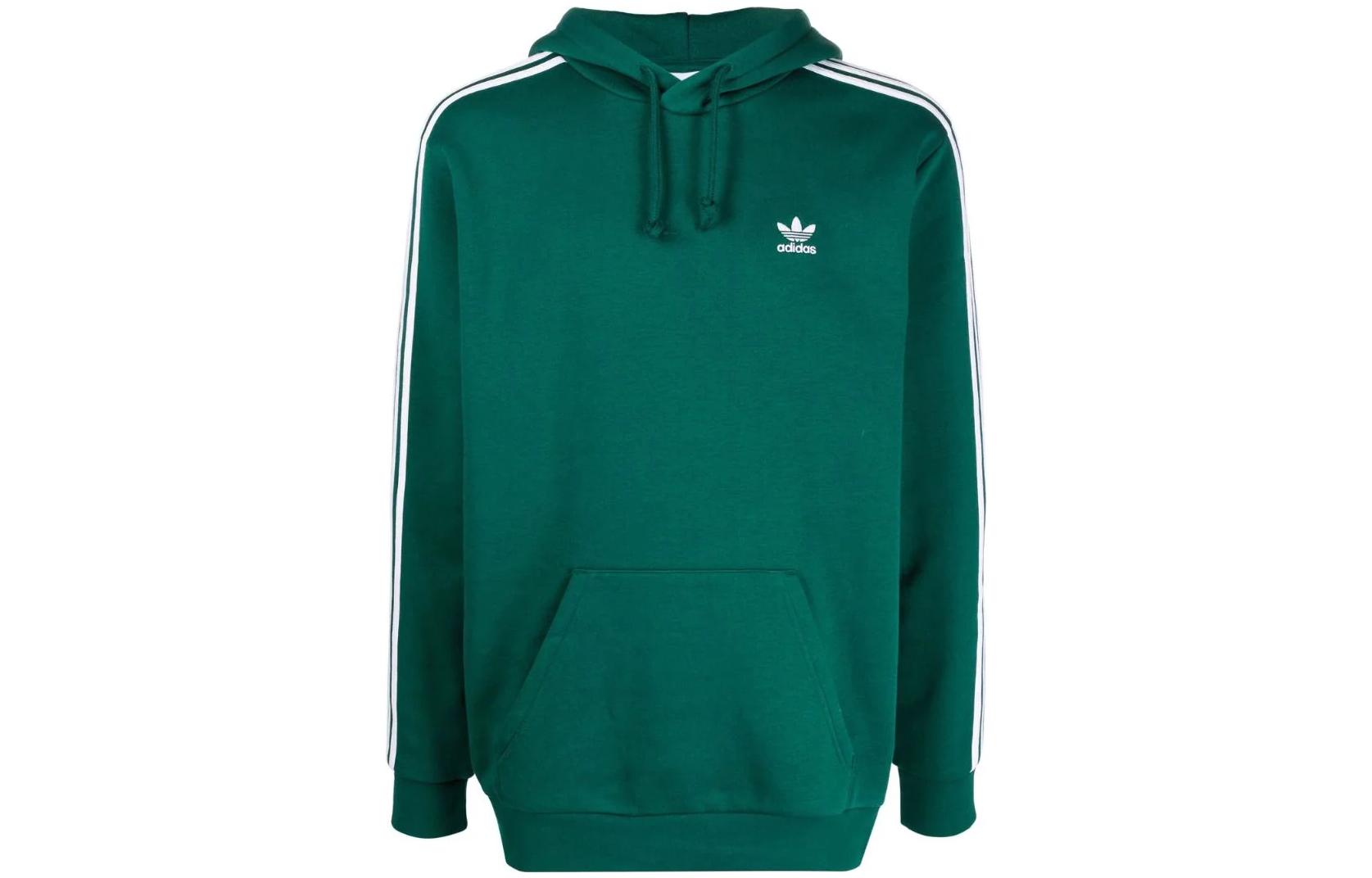adidas Originals Green Stripe Logo Print Pullover Hoodie HE9475