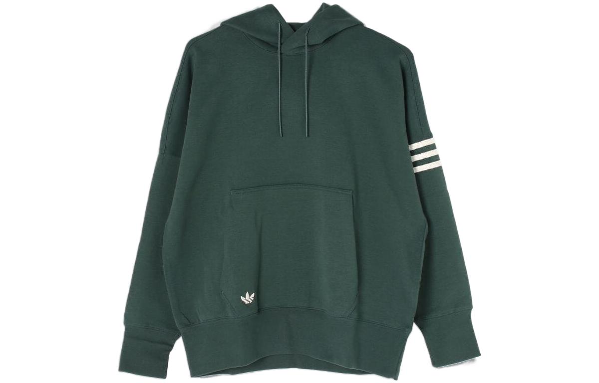adidas Originals Green Trefoil Logo Striped Hoodie Unisex Long Sleeve Pullover HR8654
