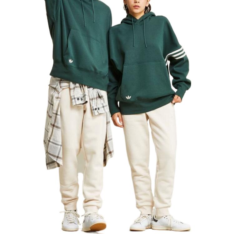 Shop 아디다스 오리지널 삼엽초 로고 스트라이프 후드티 유니섹스 긴팔 풀오버 HR8654