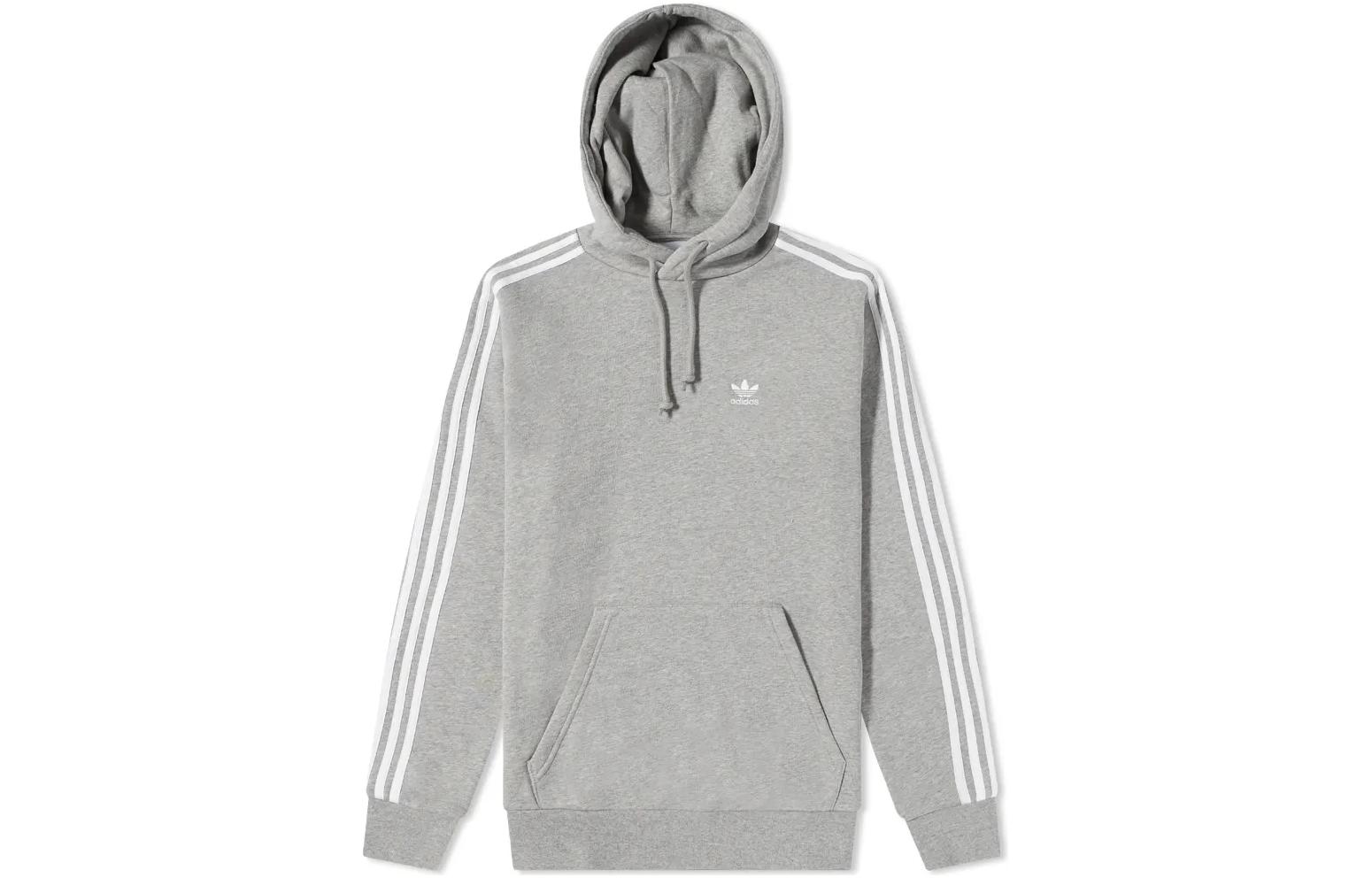 adidas Originals Grey Hoodie with Logo Embroidery and Drawstring H06675