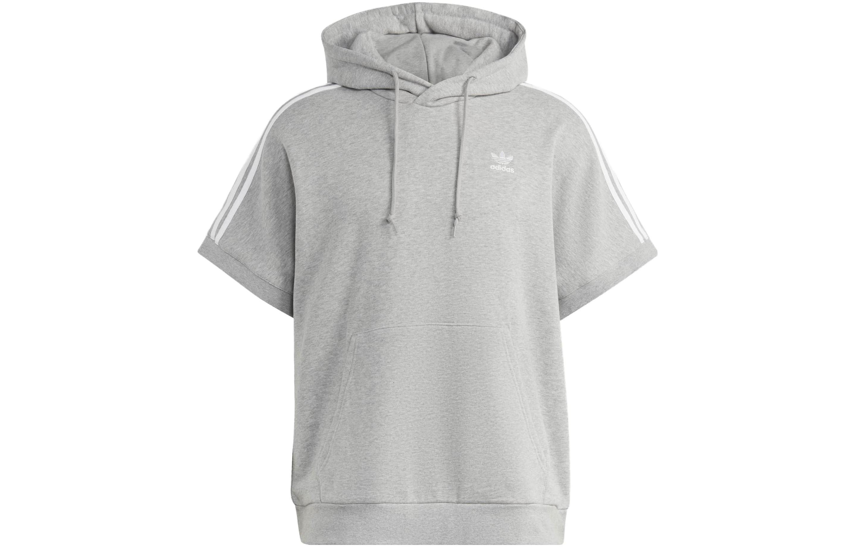 adidas Originals Grey Short-Sleeve Hoodie Sweatshirt Casual Solid Color IB9955