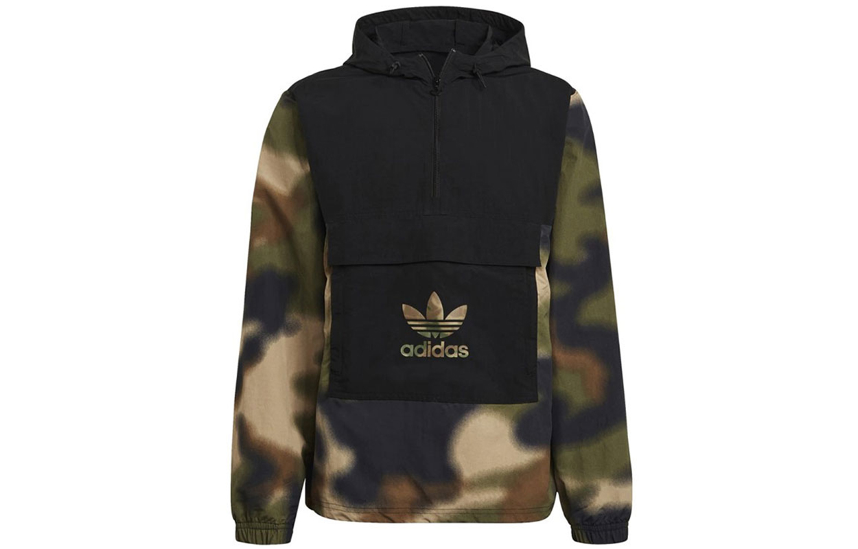 adidas Originals Half-Zip Camo Pullover Hoodie Jacket Men’s Army Green GN1875