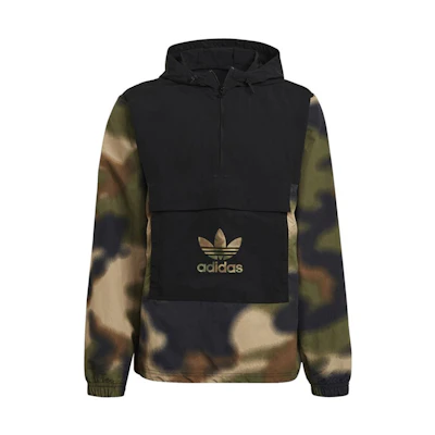adidas Originals Half-Zip Camo Pullover Hoodie Jacket Men’s Army Green GN1875