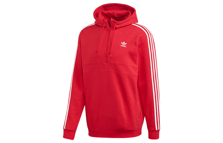 adidas Originals Half-Zip Fleece Pullover Hoodie Red FM3763