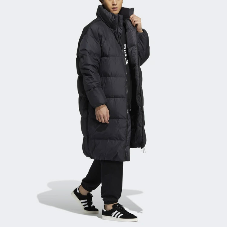 Details for adidas Originals Heavy Fill Down Jacket Long Winter Coat Black Hooded H58055
