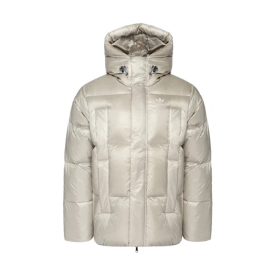 adidas Originals Heavyweight Down Puffer Jacket Light Khaki Hooded Coat IR7134