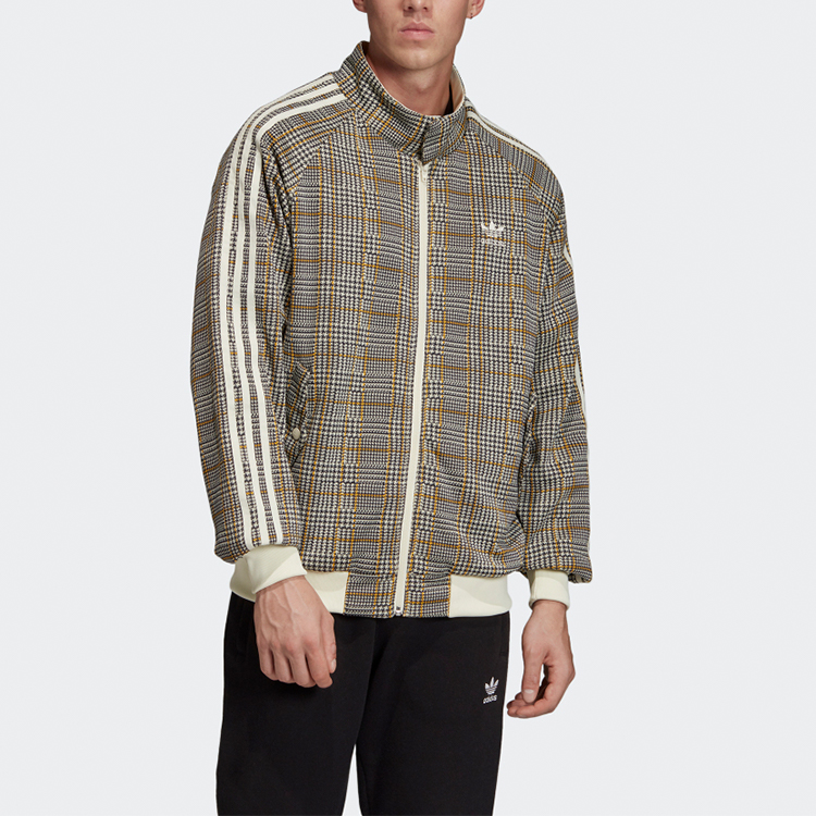 Adidas Originals Houndstooth Casual Track Jacket Mens Khaki ED6131 圖 4