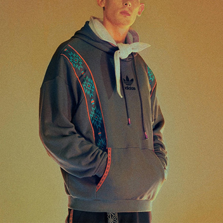 Shop 아디다스 오리지널 잉크 블루 프린트 풀오버 후디 GU1544
