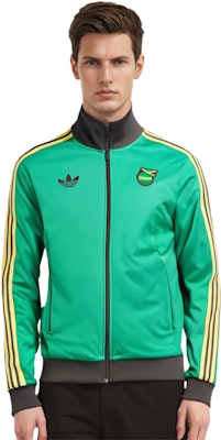 adidas Originals Jamaica Beckenbauer Track Top Retro Jacket in Lawn Green IT7804 Details for adidas Originals Jamaica Beckenbauer Track Top Retro Jacket in Lawn Green IT7804