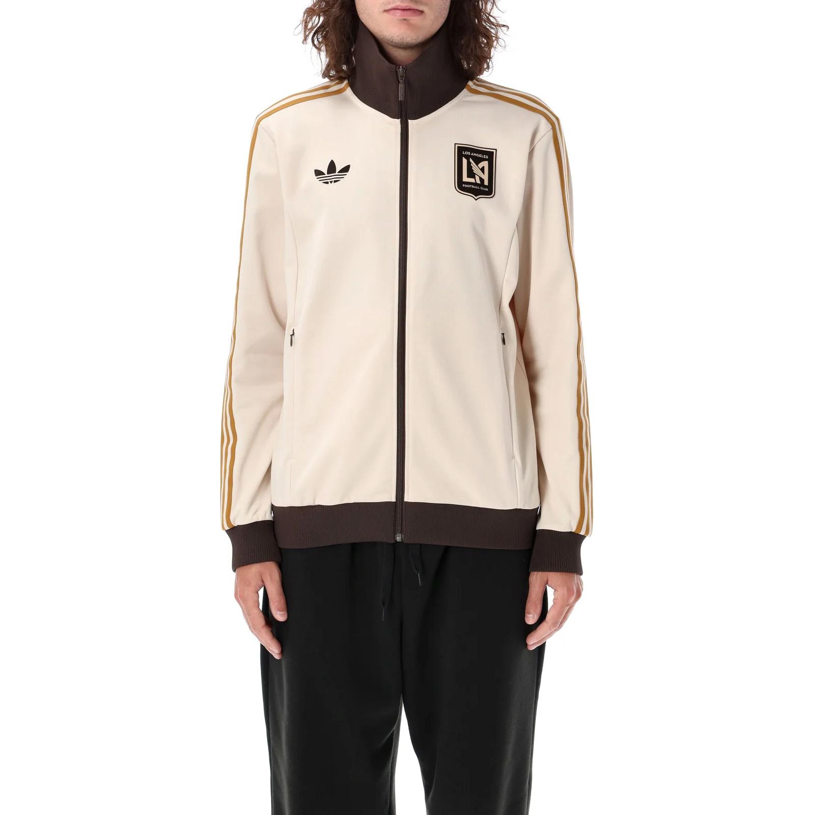 adidas Originals Linen Zip-Up Track Jacket with Stripes and Logo Print JE9497