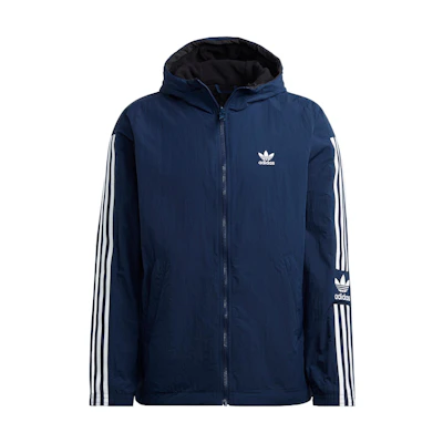 adidas Originals Lock-Up Reversible Jacket Navy Blue Striped Logo Hoodie HL9188