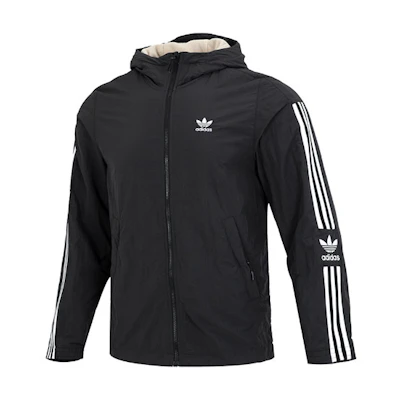 adidas Originals Lock-Up Reversible Striped Hooded Windbreaker Jacket Black HL9186