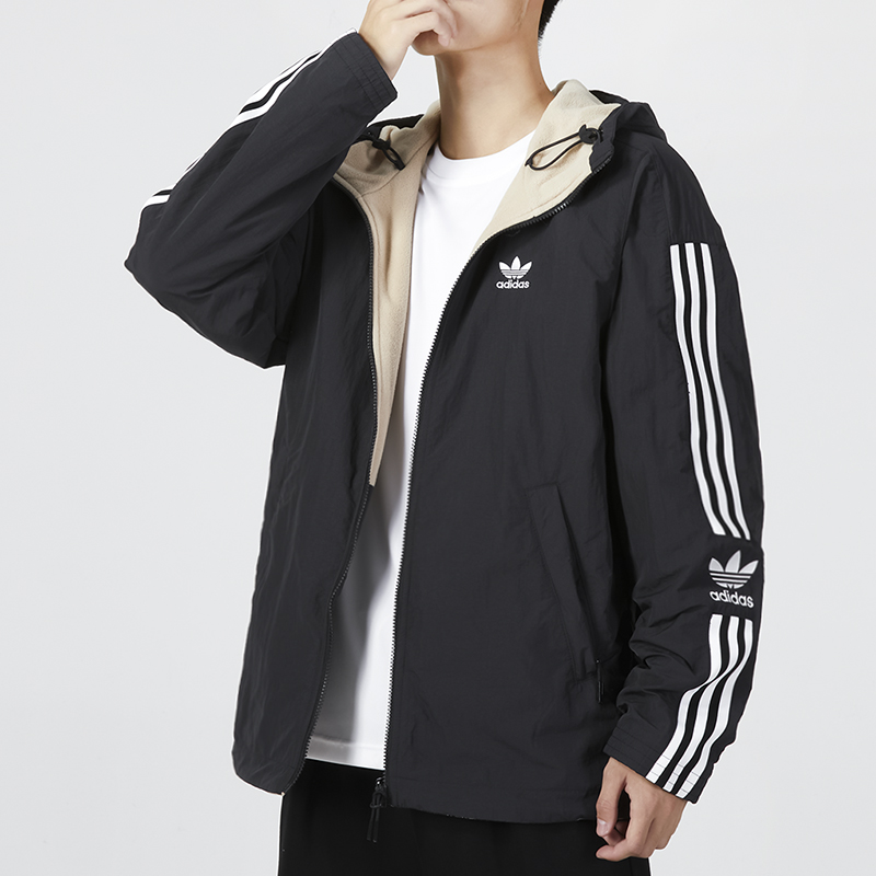 Cheap adidas Originals 雙面條紋連帽防風外套 黑色 HL9186