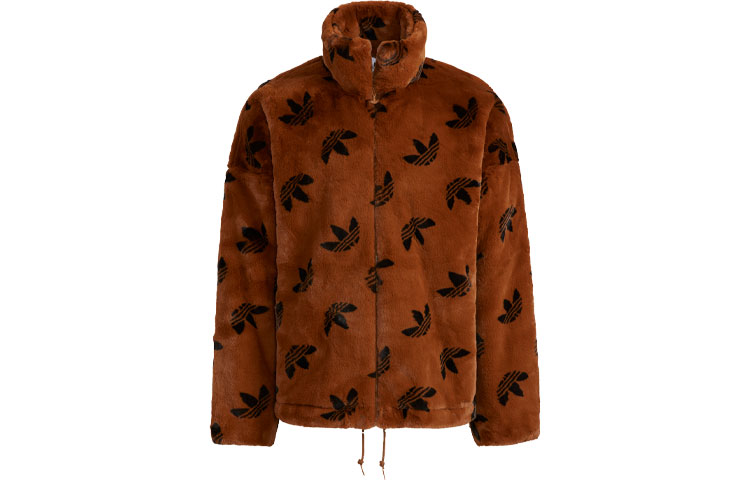 adidas Originals Logo Fleece Jacket Brown Unisex Winter Style HI4657