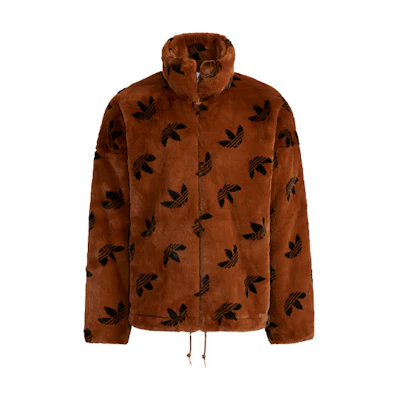 adidas Originals Logo Fleece Jacket Brown Unisex Winter Style HI4657