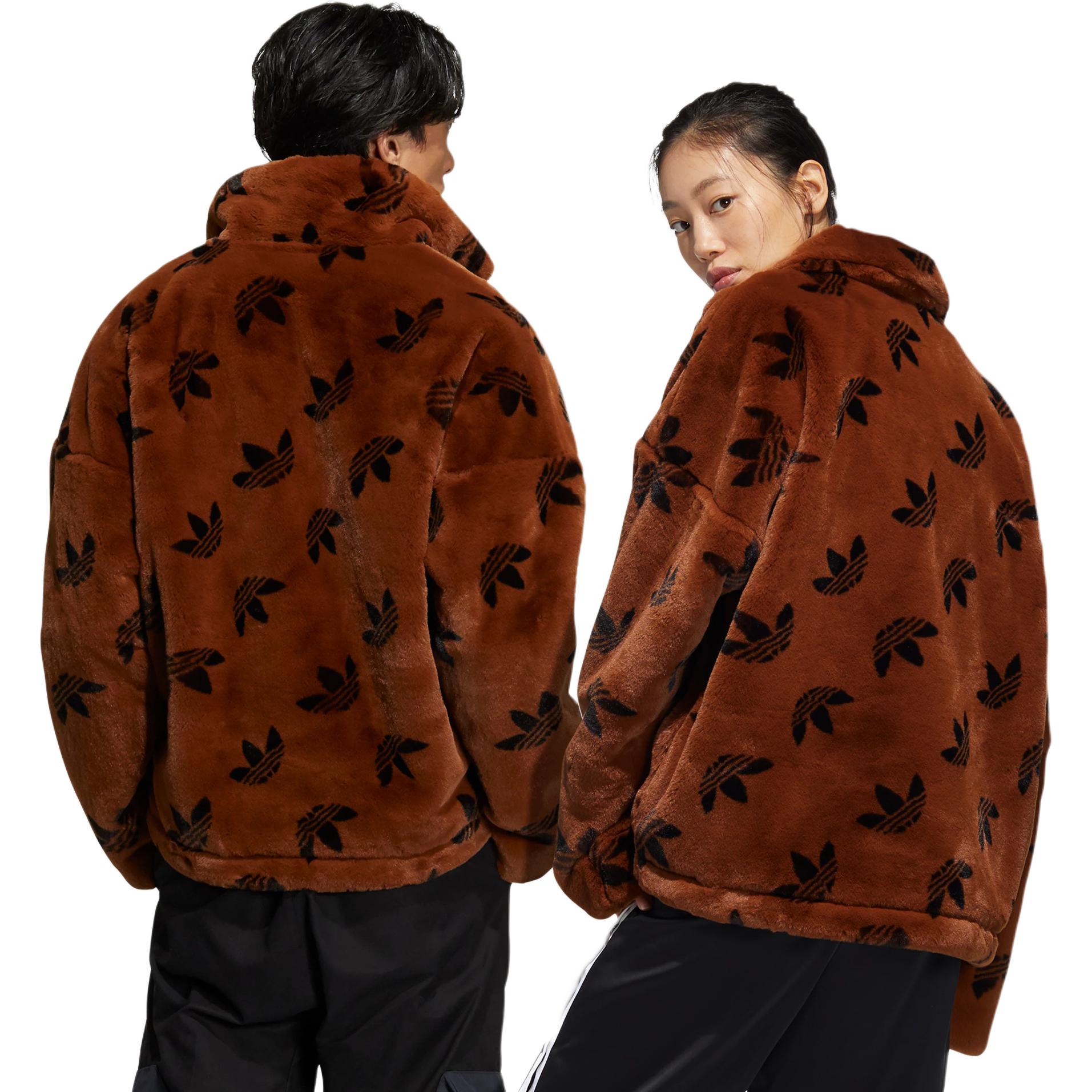 Sizing adidas Originals 標誌刷毛外套 棕色 男女冬季時尚款 HI4657