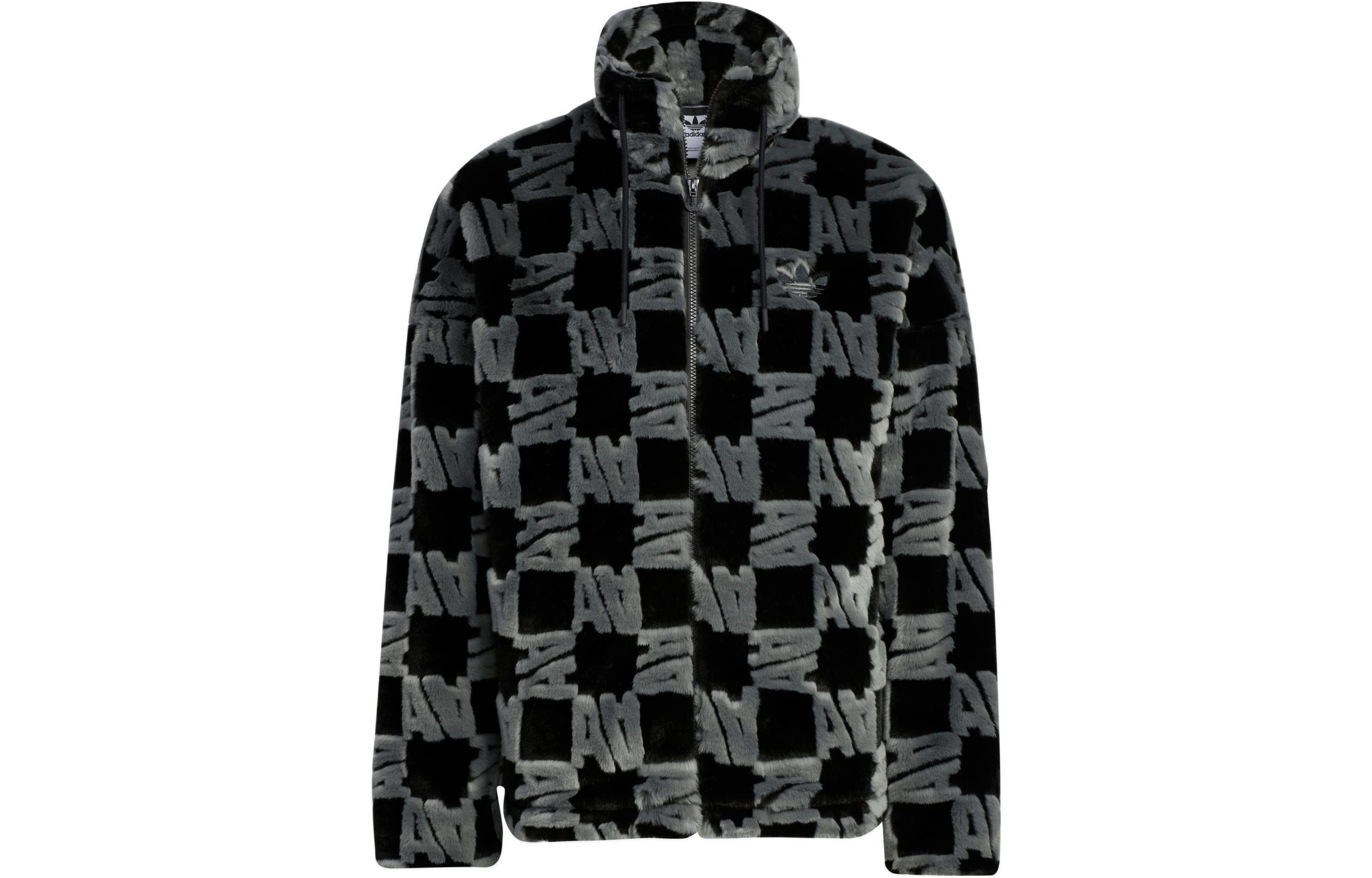 adidas Originals Logo Full Print Zip-Up Fleece Jacket Unisex - Black HR3453
