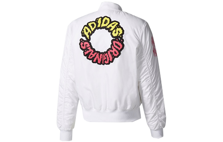 Lookbook 阿迪达斯三叶草标志白色加厚飞行夹克 时尚外套 BR7149