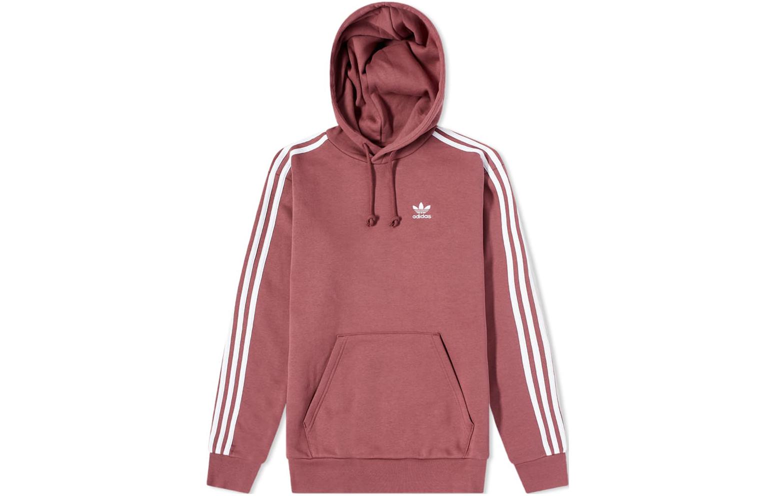adidas Originals Logo Print 3-Stripes Drawstring Hoodie Red HE9478