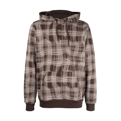 adidas Originals Logo Print Plaid Drawstring Hoodie Brown Men HK2750