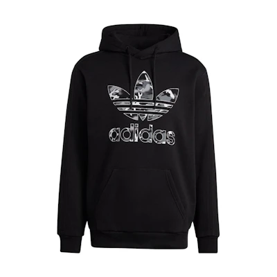 adidas Originals Logo Print Pullover Hoodie Black Long Sleeve IC5734