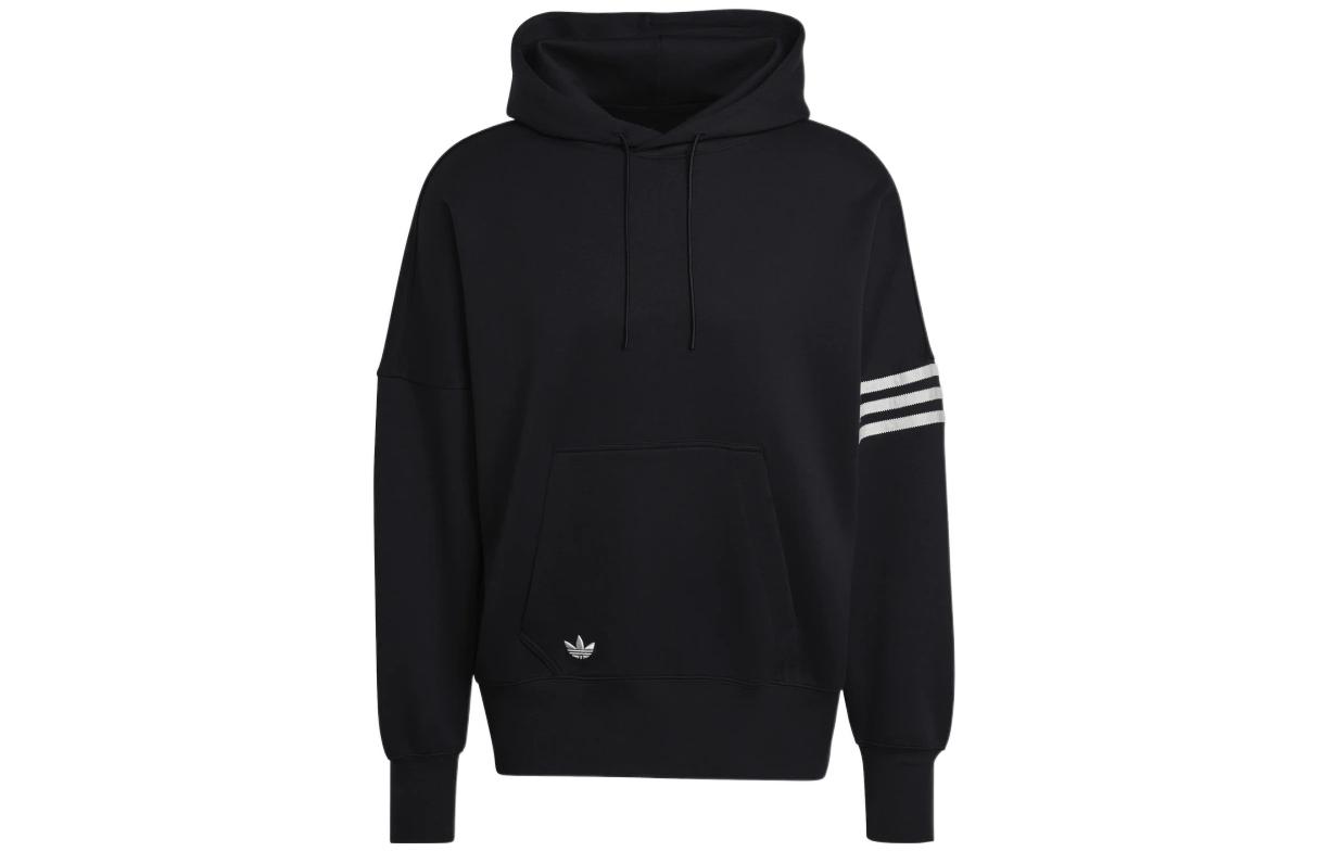 adidas Originals Logo Print Striped Drawstring Hoodie Black Sweatshirt HM1871