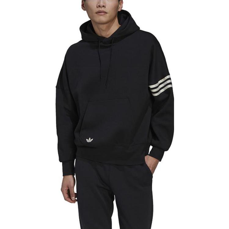 Lookbook adidas Originals Logo Jalur Hoodie Hitam Sweater dengan Tali Serut HM1871