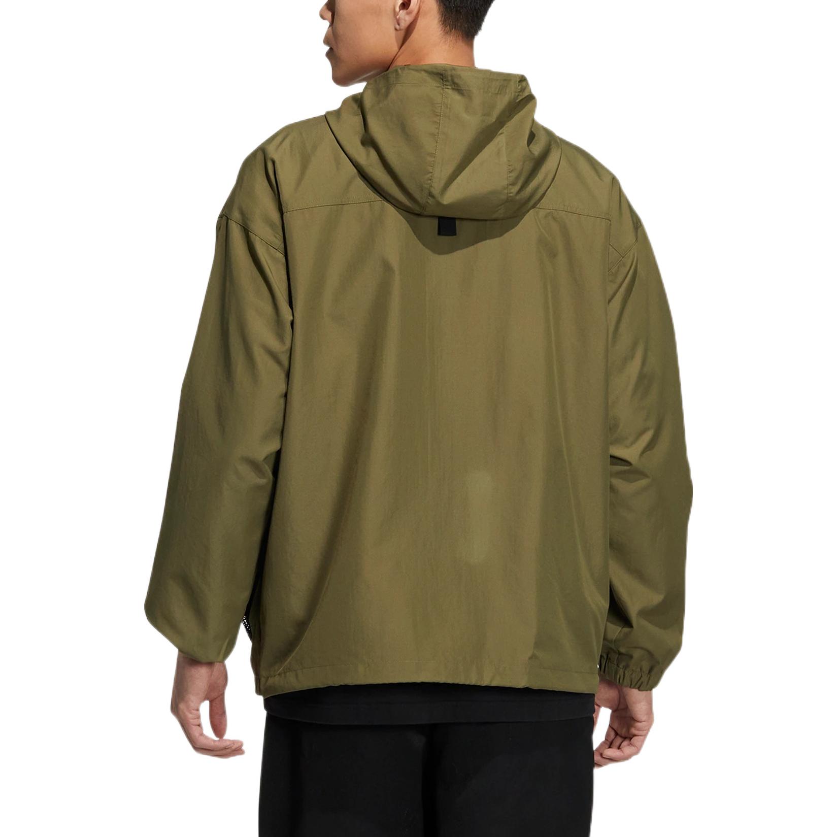 Shop 阿迪达斯三叶草标志印花连帽多口袋夹克橄榄绿 HS1909