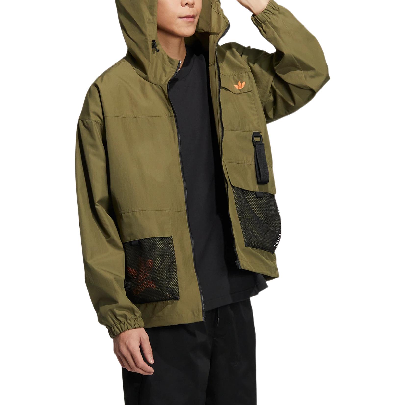 Purchase 阿迪达斯三叶草标志印花连帽多口袋夹克橄榄绿 HS1909