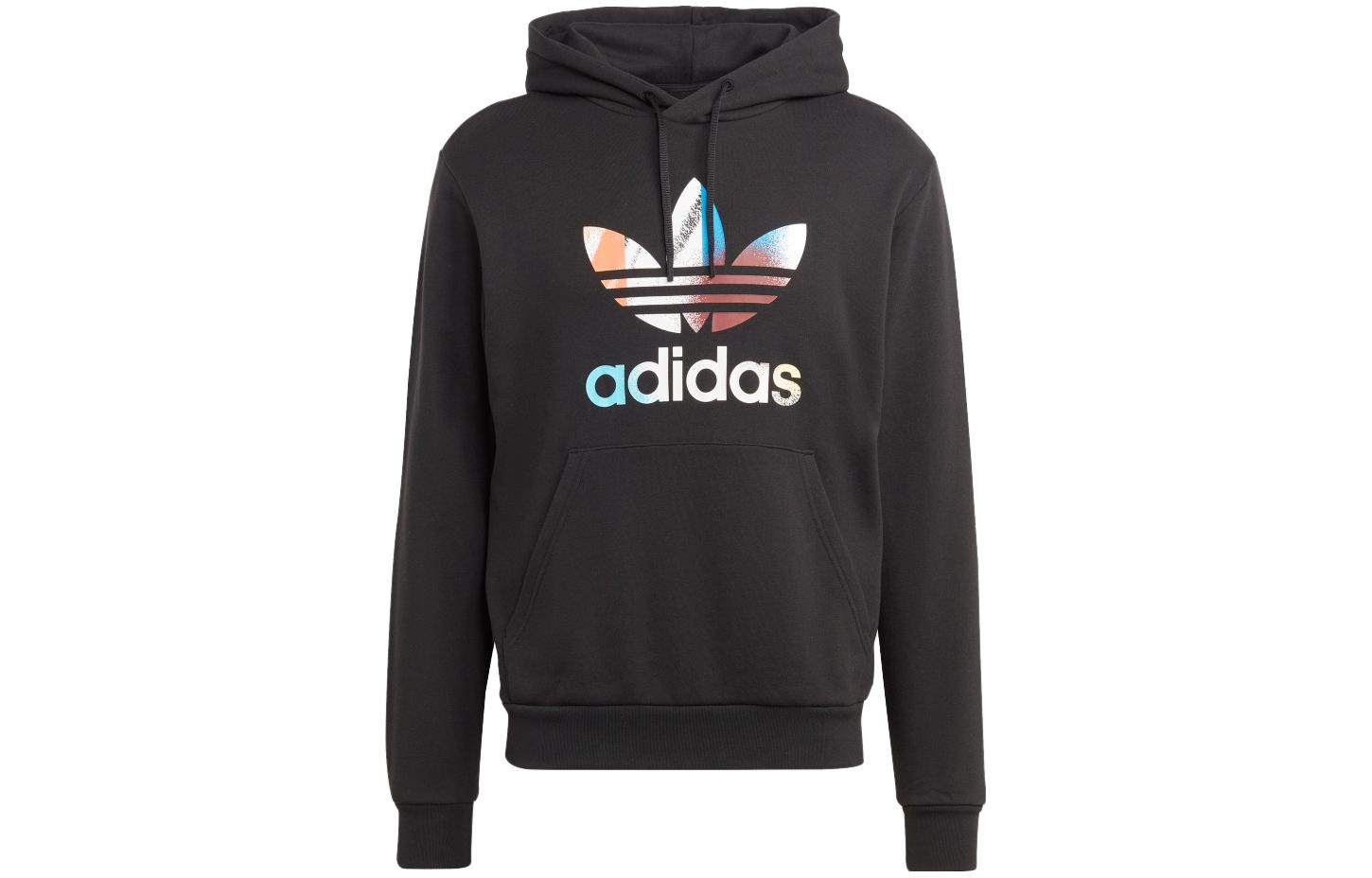adidas Originals Logo Printed Drawstring Hoodie Black IC5731