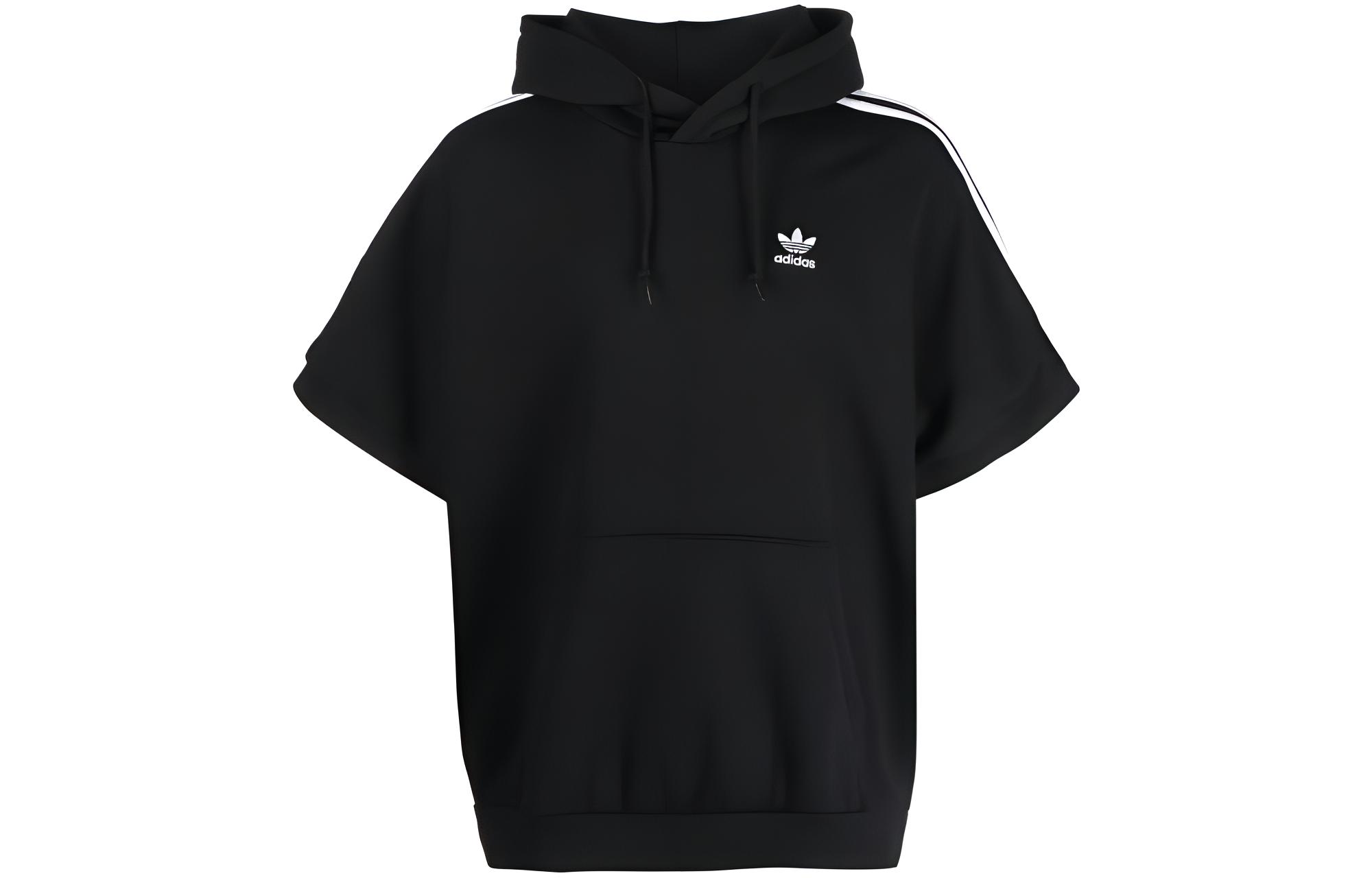 adidas Originals Logo Pullover Hoodie Short Sleeve Black Sweatshirt HS2068