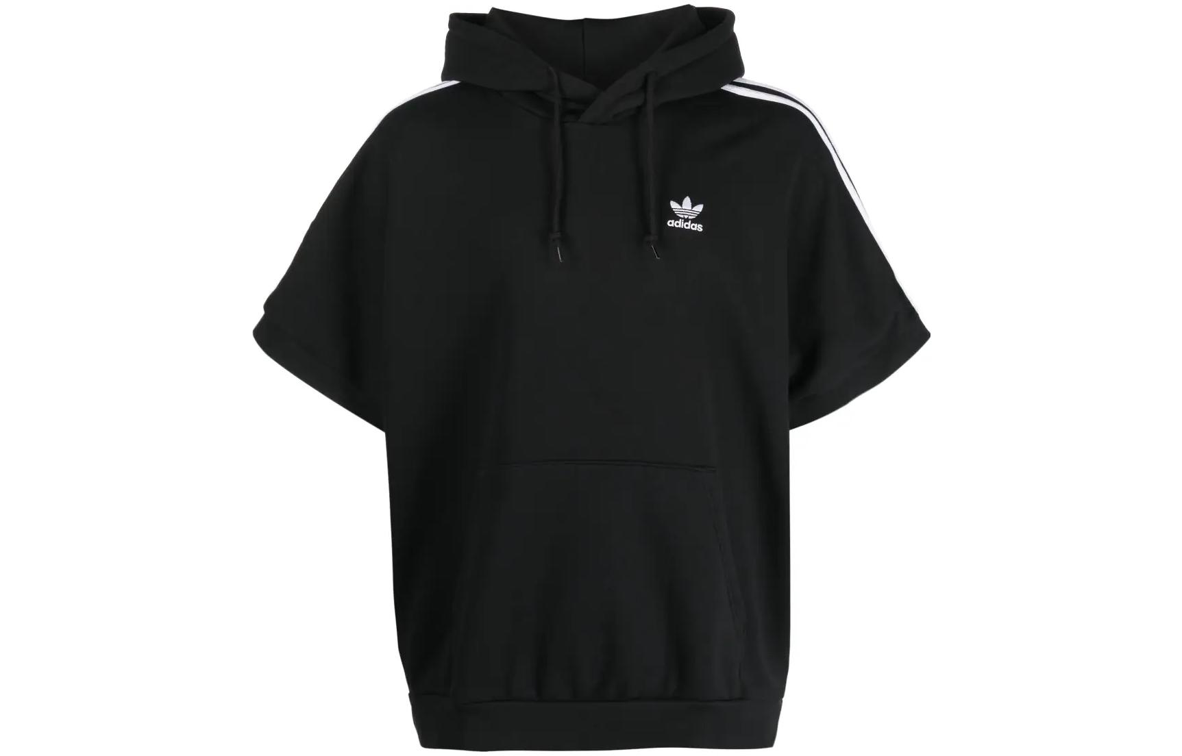 adidas Originals Logo Pullover Hoodie Short Sleeve Black Sweatshirt HS2068 圖 2