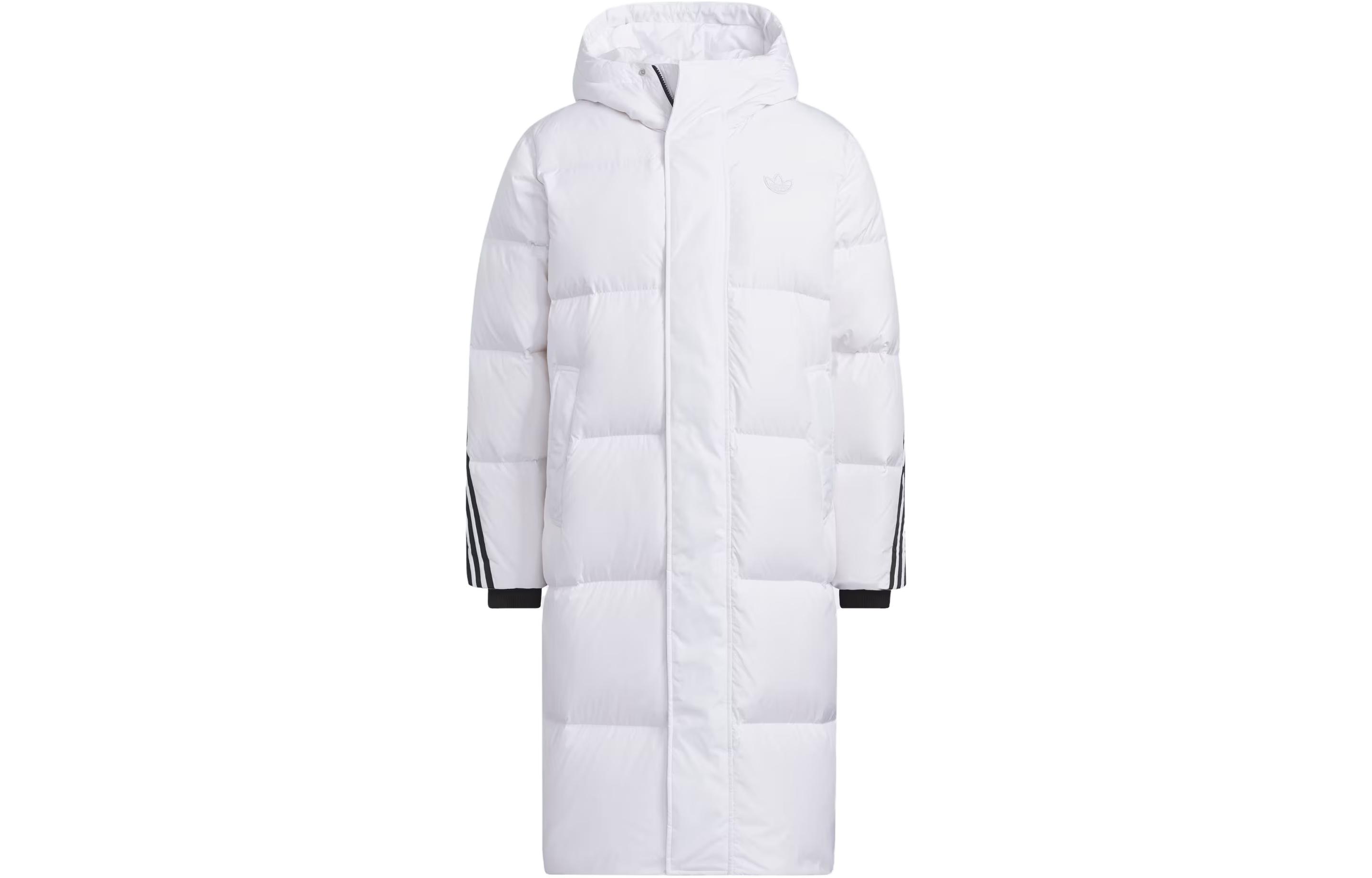 adidas Originals Long Down Jacket FW23 White  Classic Stripe Coat. IU4832